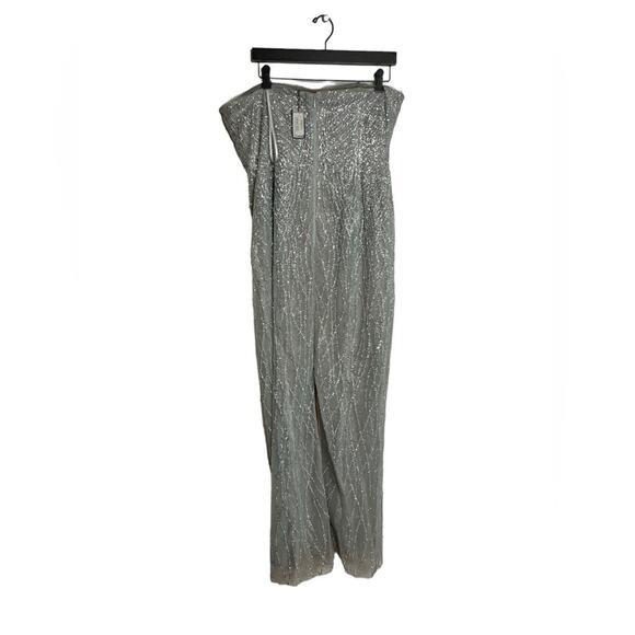 NWT Marchesa Notte Strapless beaded glitter tulle column gown SZ 14 silver - Picture 4 of 8